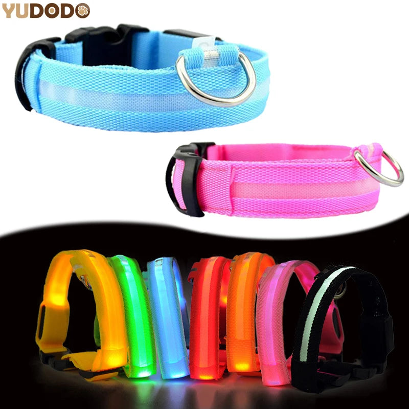 YUDODO Nylon LED Pet Dog Collars for animals Night Safety