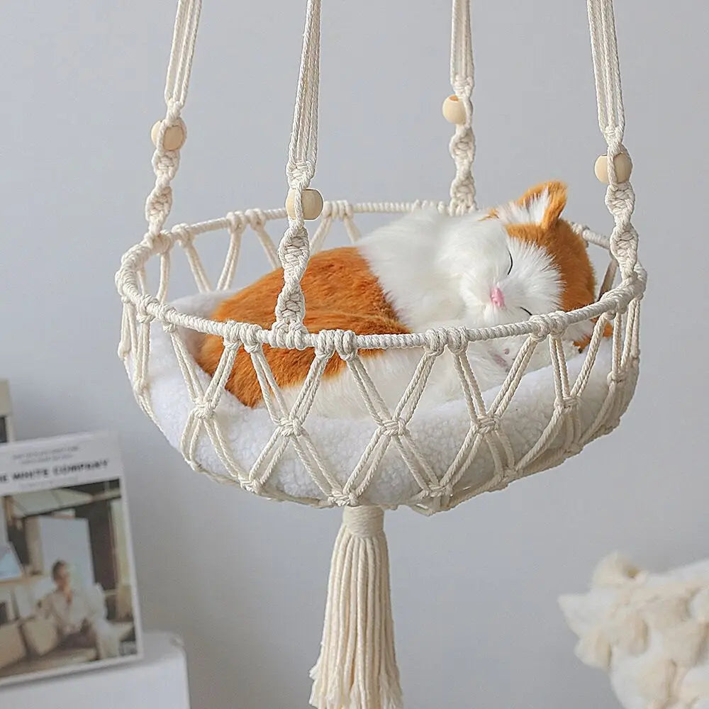 Large Macrame Cat Hammock Macrame Hanging Swing Cat Dog Bed