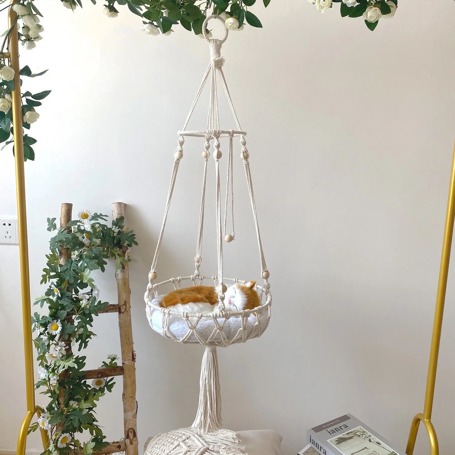 Large Macrame Cat Hammock Macrame Hanging Swing Cat Dog Bed