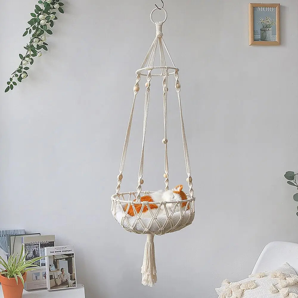 Large Macrame Cat Hammock Macrame Hanging Swing Cat Dog Bed