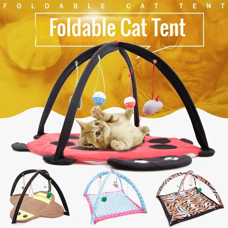 Pet Cat Toy Bed Kitten Tent with 4 Fun Bell Toy